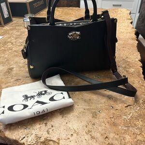 Coach Mason Carryall Black Leather Snakeskin Satchel Bag